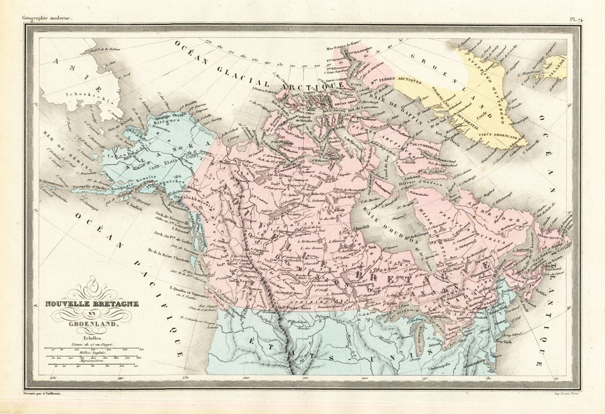 , Antique Map-NORTH AMERICA-GREENLAND-CANADA-ALASKA-Malte-Brun-Sarrazin-1880, Pictura Antique Prints