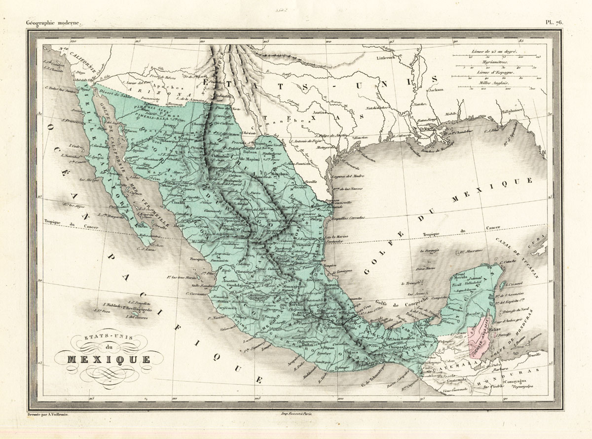 , Antique Map-MEXICO-CENTRAL AMERICA-UNITED STATES-Malte-Brun-Sarrazin-1880, Pictura Antique Prints