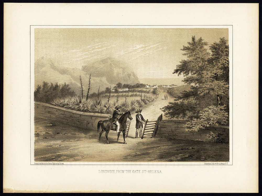, Antique Print-LONGWOOD-GATE-HORSE-SAINT HELENA-Perry-Heine-Hawks-1856, Pictura Antique Prints
