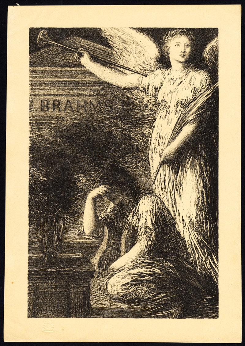 , Antique Print-BRAHMS-ALLEGORY-ANGEL-HARP-COMPOSER-Henri Fantin Latour-1898, Pictura Antique Prints
