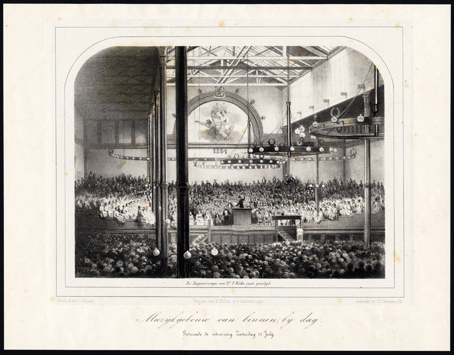 , Antique Print-CONCERT HALL-PLAYING MUSIC-CONDUCTOR-Last-Steuerwald-1855, Pictura Antique Prints