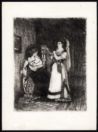 Antique Print-PLAYING CARDS-HARP-TAMBOURINE-MUSIC-ETCHING-Willem Linnig-1870