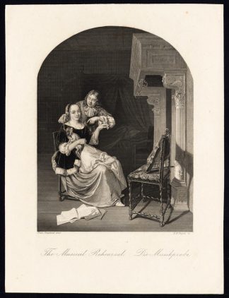 Antique Print-PLAYING MUSIC-VIOLIN-DOG-Payne-Van Slingeland-1850