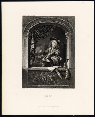 Antique Print-PLAYING MUSIC-VIOLIN-French-Dow-Gerard Dou-1850