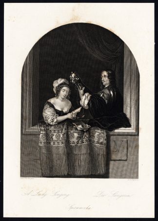 Antique Print-PLAYING MUSIC-SINGING-STRINGED INSTRUMENT-Payne-Netscher-1850