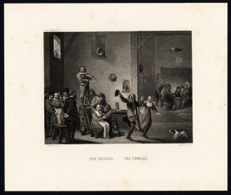 Antique Print-PLAYING MUSIC-VIOLIN-STRINGED INSTRUMENT-PUB-Keller-Teniers-1850