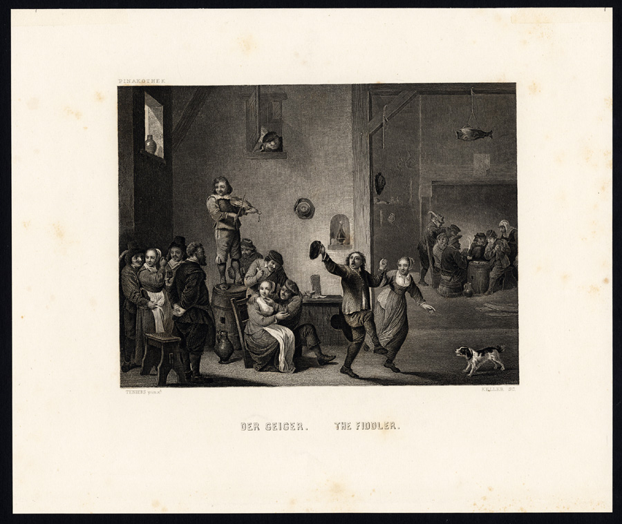 , Antique Print-PLAYING MUSIC-VIOLIN-STRINGED INSTRUMENT-PUB-Keller-Teniers-1850, Pictura Antique Prints