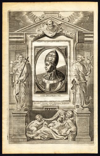 Antique Print-POPE-SAINT-GREGORY-GREGORIUS XI-STATUE-CHRISTIAN RELIC-Hazart-1678