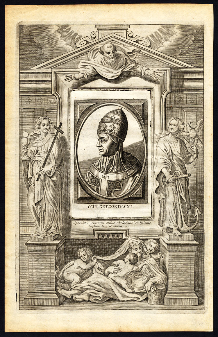 Lb6587 416x643 Antique Print-POPE-SAINT-GREGORY-GREGORIUS XI-STATUE-CHRISTIAN RELIC-Hazart-1678