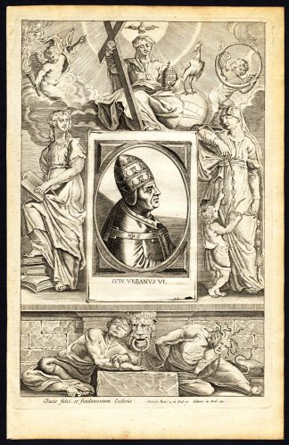 Antique Print-POPE-SAINT-URBANUS VI-MOTHER MARY-CHERUB-Hazart-1678