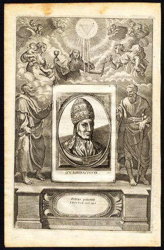 Antique Print-POPE-SAINT-BONIFACE IX-BONIFACIUS-MOTHER MARY-CHERUB-Hazart-1678