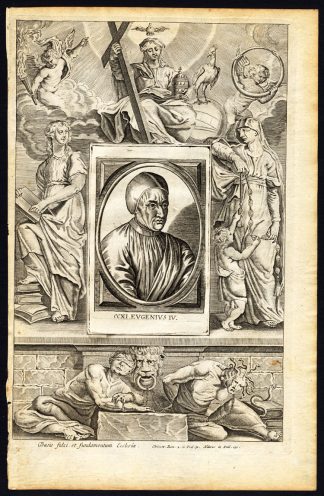 Antique Print-POPE-SAINT-EUGENE-IV-EUGENIUS-MOTHER MARY-CHERUBS-Hazart-1678