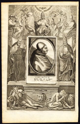 Antique Print-POPE-SAINT-SIXTUS IV-MOTHER MARY-CHERUB-ALLEGORY-Hazart-1678