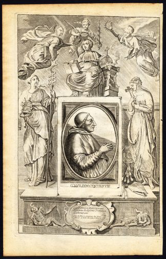Antique Print-POPE-SAINT-INNOCENTIUS VIII-MOTHER MARY-ALLEGORY-Hazart-1678
