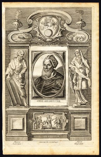 Antique Print-POPE-SAINT-GREGORY XIII-GREGORIUS-MOSES-AARON-ALLEGORY-Hazart-1678