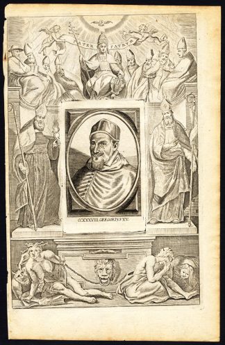 Antique Print-POPE-SAINT-GREGORY-GREGORIUS XV-MOTHER MARY-ALLEGORY-Hazart-1678