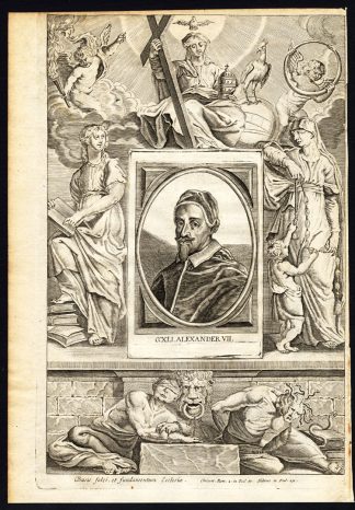 Antique Print-POPE-SAINT-ALEXANDER VII-MOTHER MARY-CHERUB-ALLEGORY-Hazart-1678