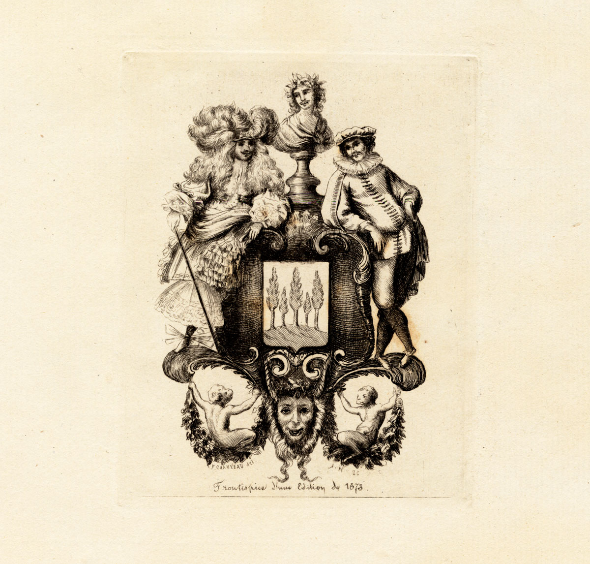 , Antique Print-MOLIERE-FRONTISPIECE-ALLEGORY-Houssaye-1880, Pictura Antique Prints