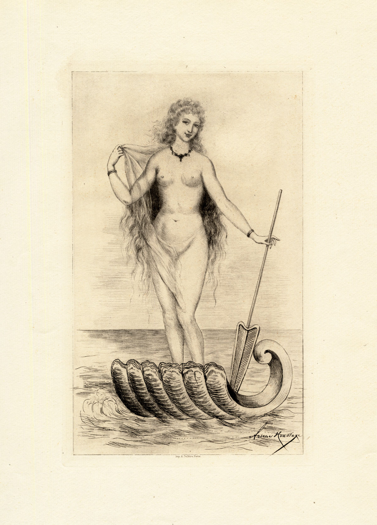 , Antique Print-MOLIERE-SEA NYMPH-NEREID-SHELL-ARMANDE BEJART-Houssaye-1880, Pictura Antique Prints