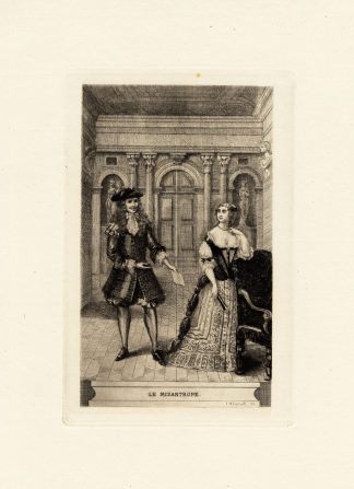 Antique Print-MOLIERE-ARMANDE BEJART-THEATER-PLAY-SCENE-Houssaye-Hanriot-1880
