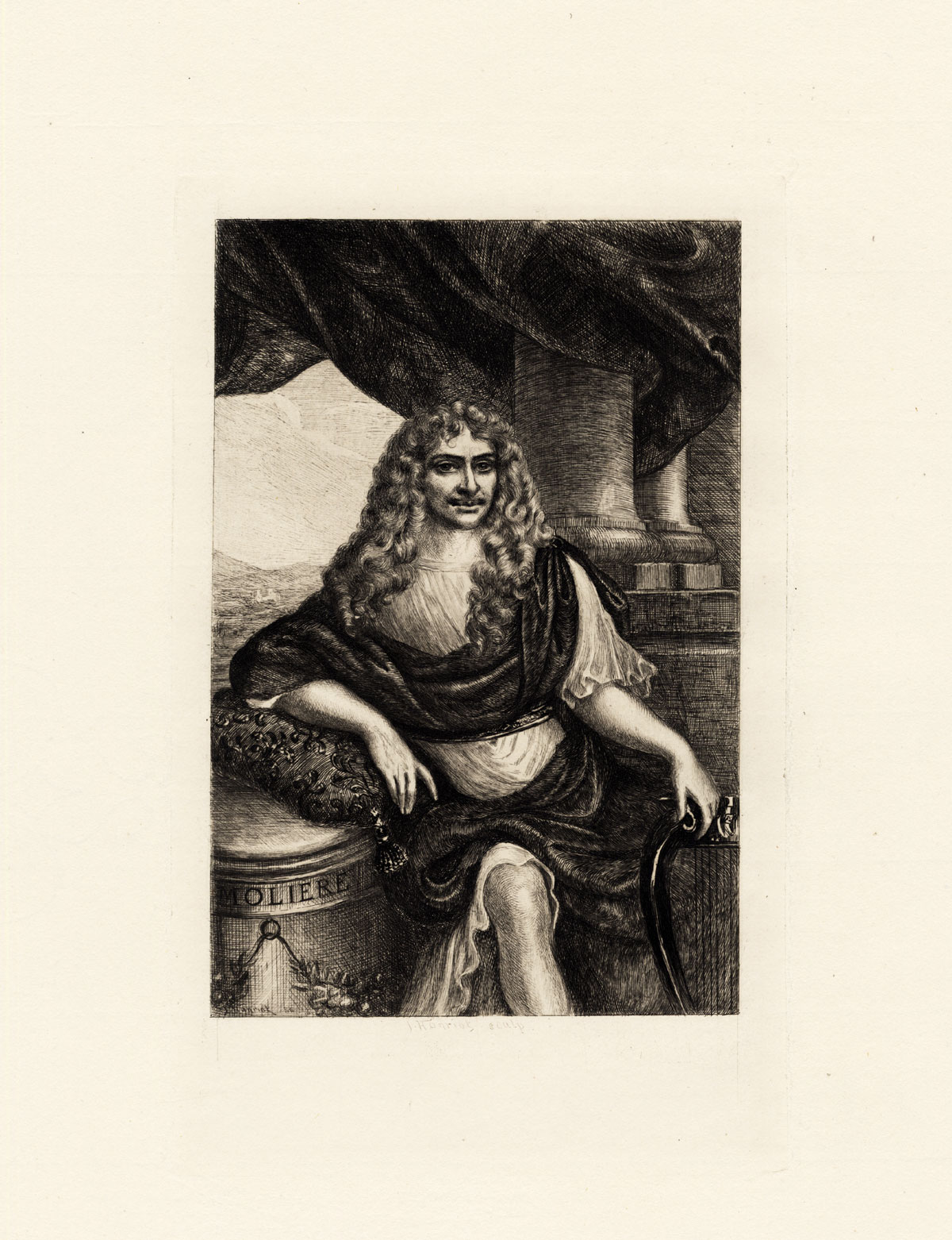 Lb6654 416x541 Antique Print-MOLIERE-PORTRAIT-APOLLO-HARP-Louis XIV-Houssaye-Hanriot-1880