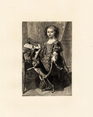 Antique Print-MOLIERE-DAUGHTER-MADELEINE-DOG-Houssaye-Mignard-1880