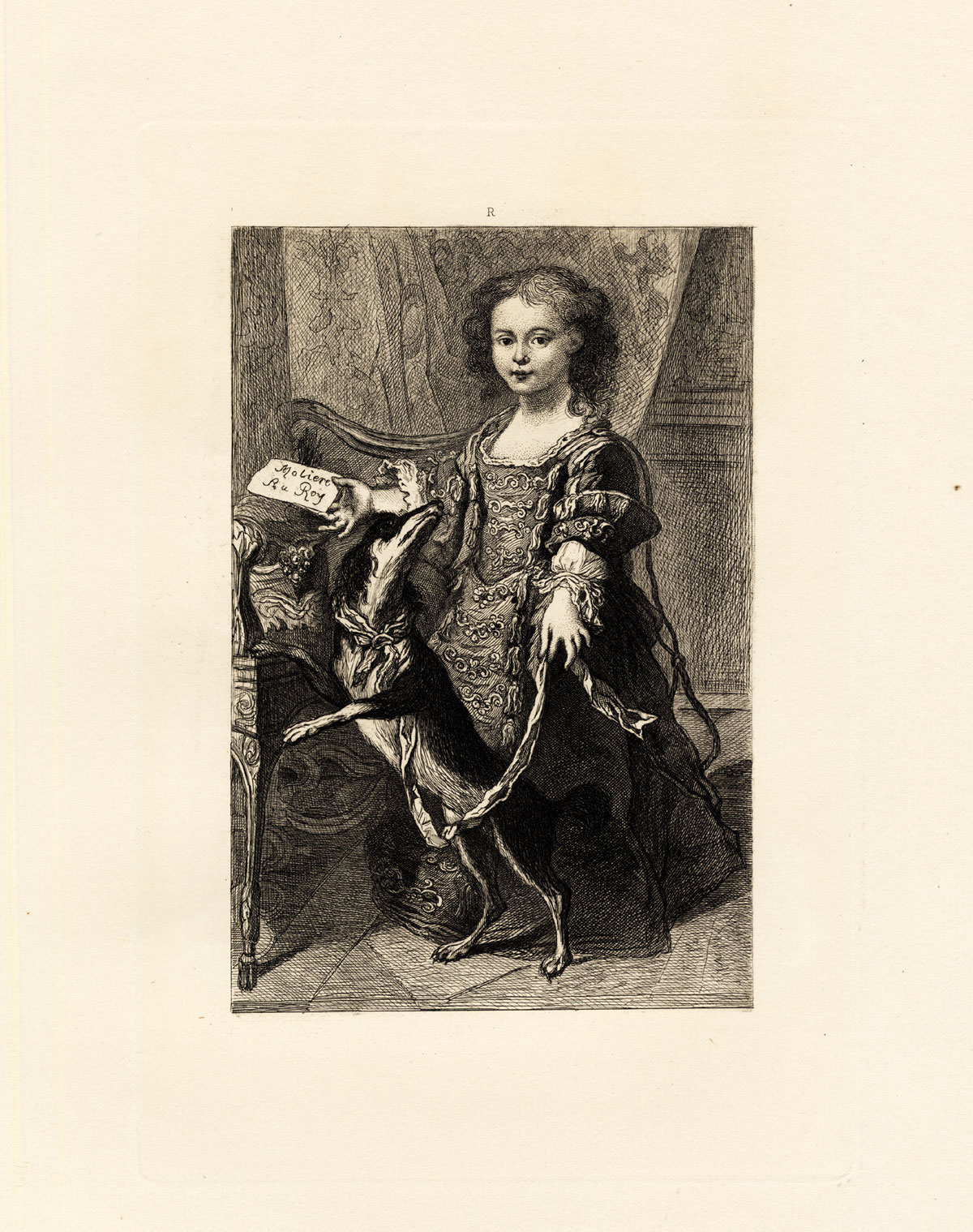 , Antique Print-MOLIERE-DAUGHTER-MADELEINE-DOG-Houssaye-Mignard-1880, Pictura Antique Prints