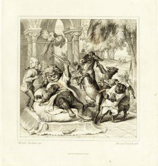 Antique Print-REYNARD-REINEKE-FOX-DONKEY-KING-FABLE-Pl.9-Goethe-Kaulbach-1846