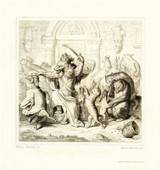 Antique Print-REYNARD-REINEKE-FOX-FABLE-LION-BEHEADING-P.11-Goethe-Kaulbach-1846