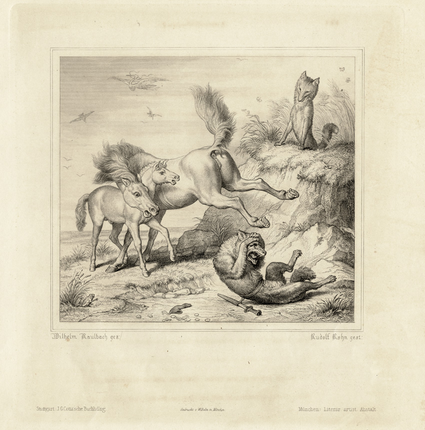 , Antique Print-REYNARD-REINEKE FUCHS-FOX-FABLE-HORSE-Pl.28-Goethe-Kaulbach-1846, Pictura Antique Prints
