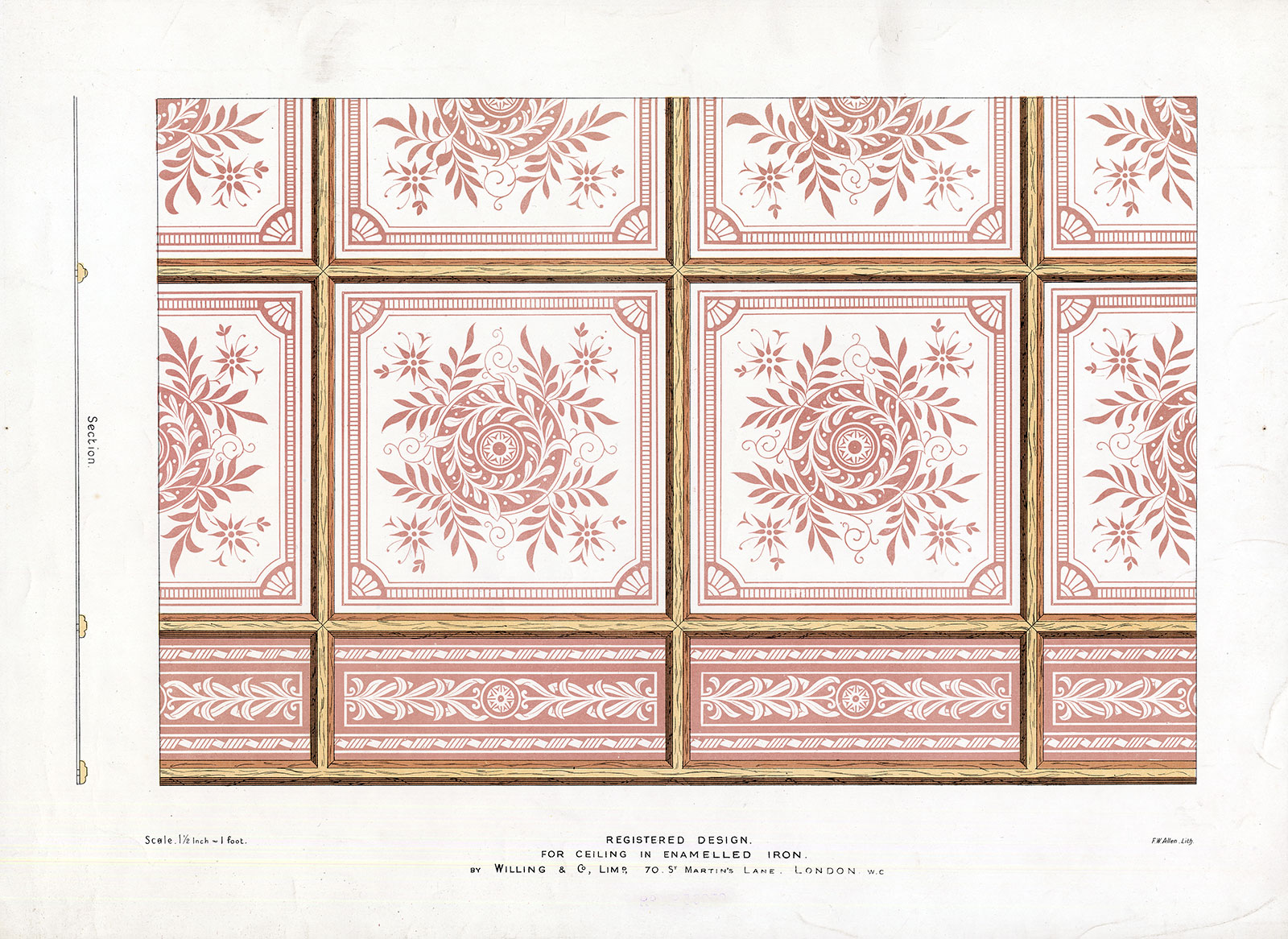 , Antique Print-DECORATION-ORNAMENT-19TH C.-3-ENAMELLED IRON-CEILING-Allen-1890, Pictura Antique Prints