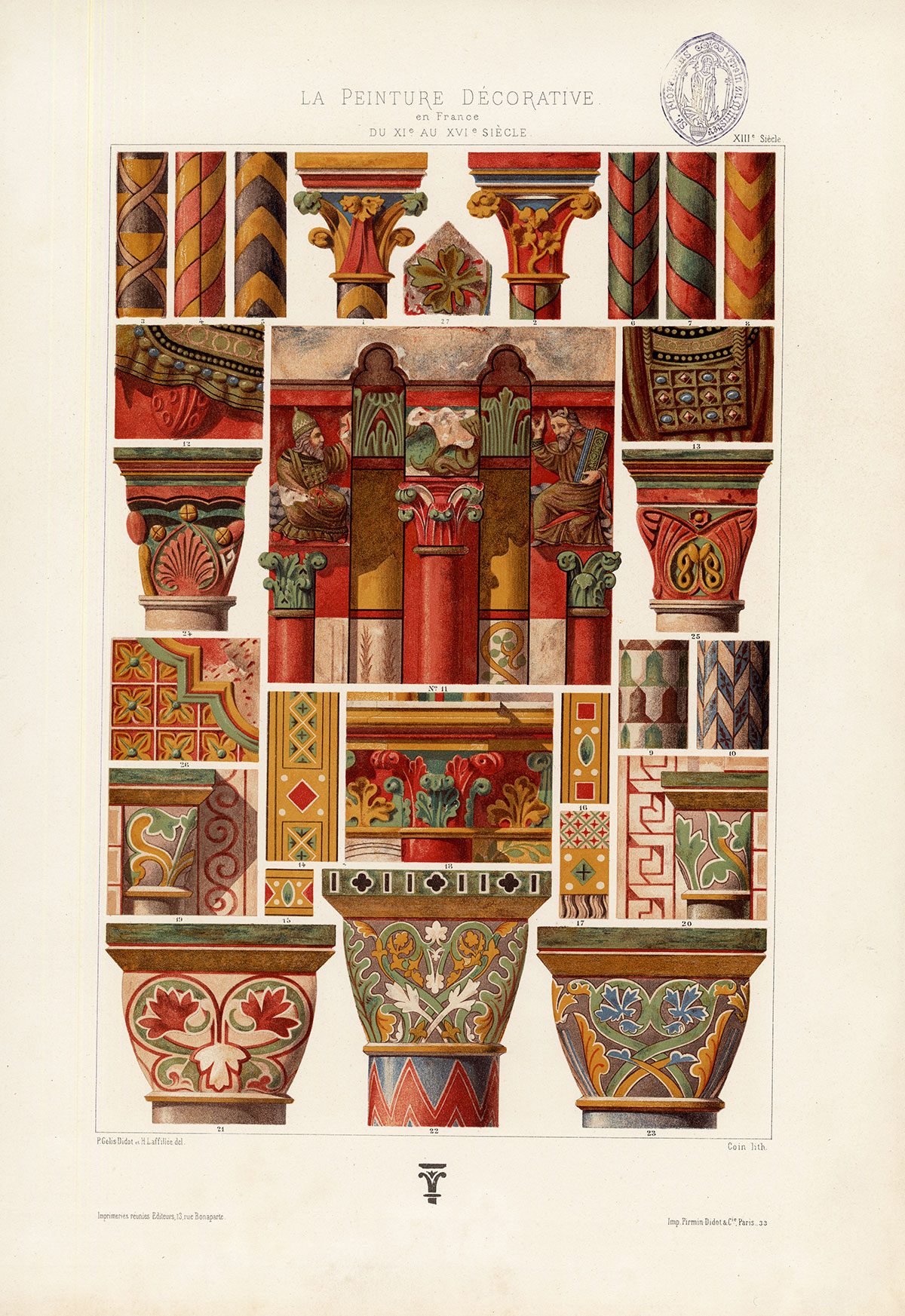 , Antique Print-DECORATION-ORNAMENT-FRANCE-COLUMN-PLATE 33-Gelis Didot-Coin-1875, Pictura Antique Prints