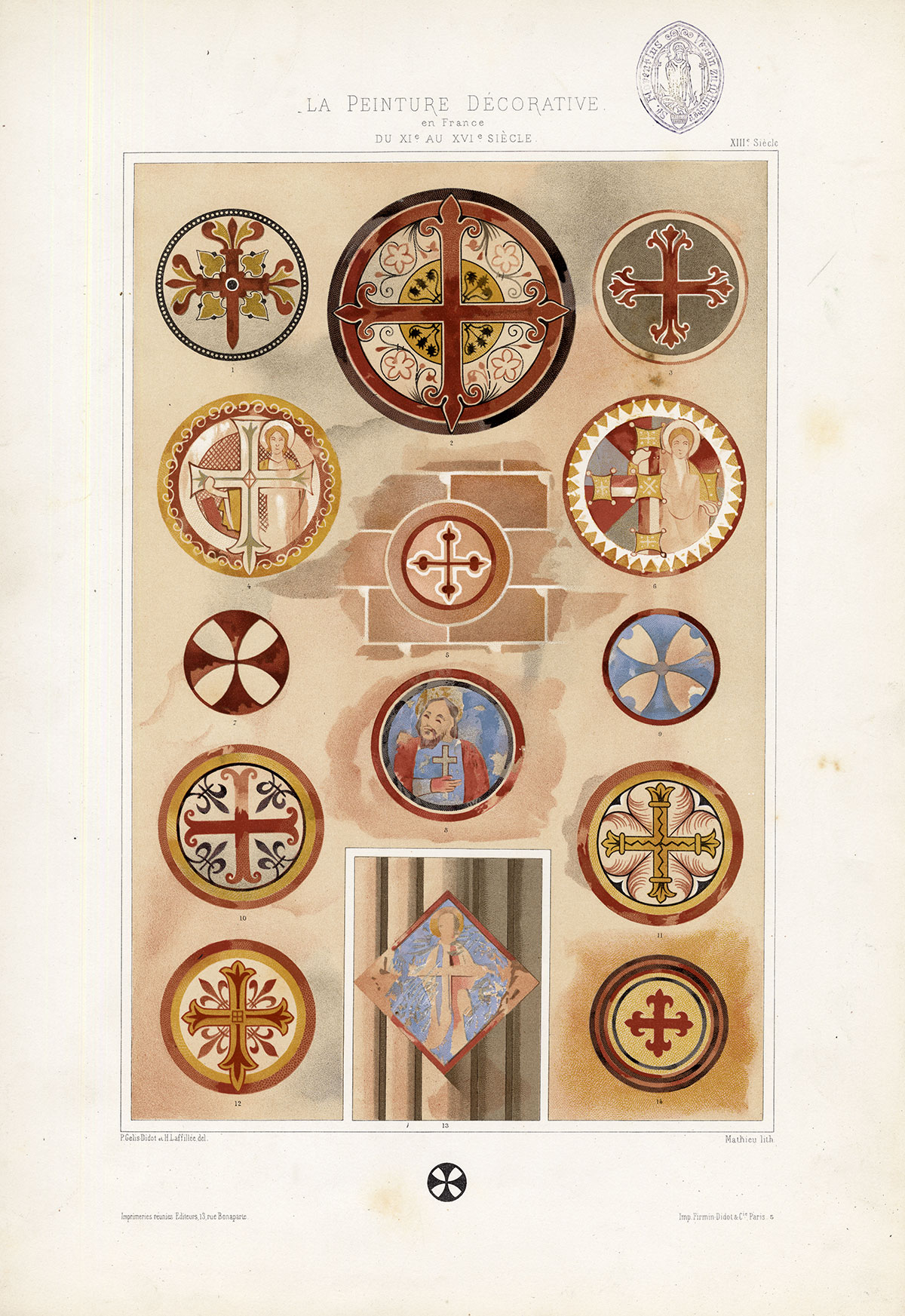, Antique Print-DECORATION-ORNAMENT-FRANCE-CROSS-PLATE 5-Gelis Didot-Mathieu-1875, Pictura Antique Prints