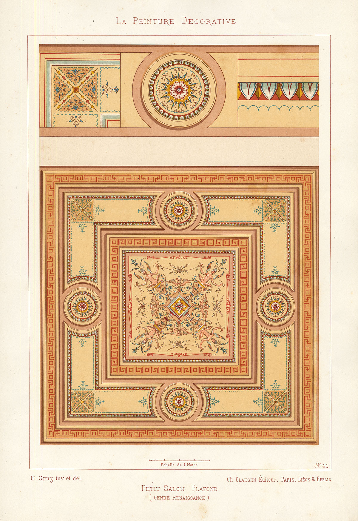 , Antique Print-DECORATION-CEILING-ORNAMENT-RENAISSANCE STYLE-PLATE 40-Gruz-1860, Pictura Antique Prints