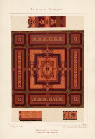 Antique Print-GAME HALL-CEILING-ORNAMENT-PLATE 31-RENAISSANCE STYLE-Gruz-1860