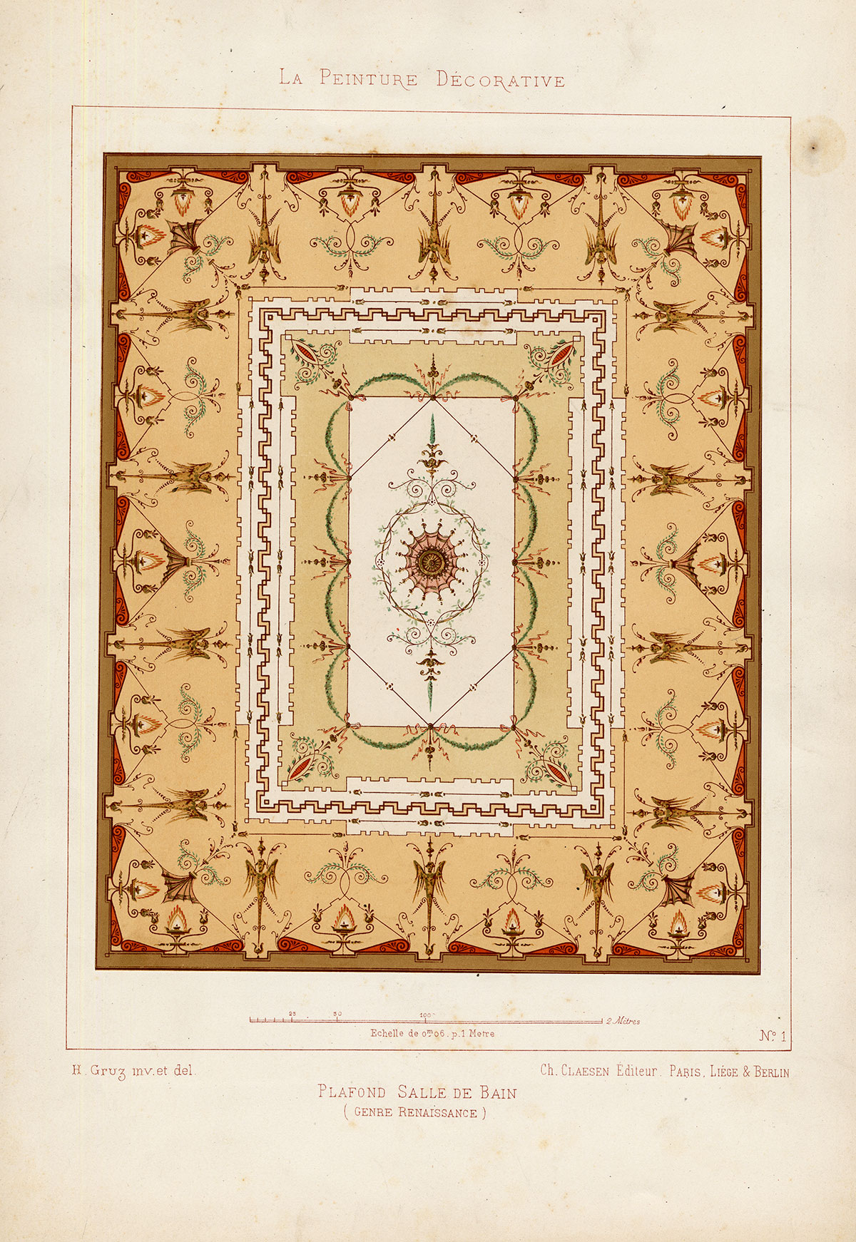 Lb7944 416x604 Antique Print-DECORATION-ORNAMENT-RENAISSANCE STYLE-BATHROOM-PLATE 1-Gruz-1860