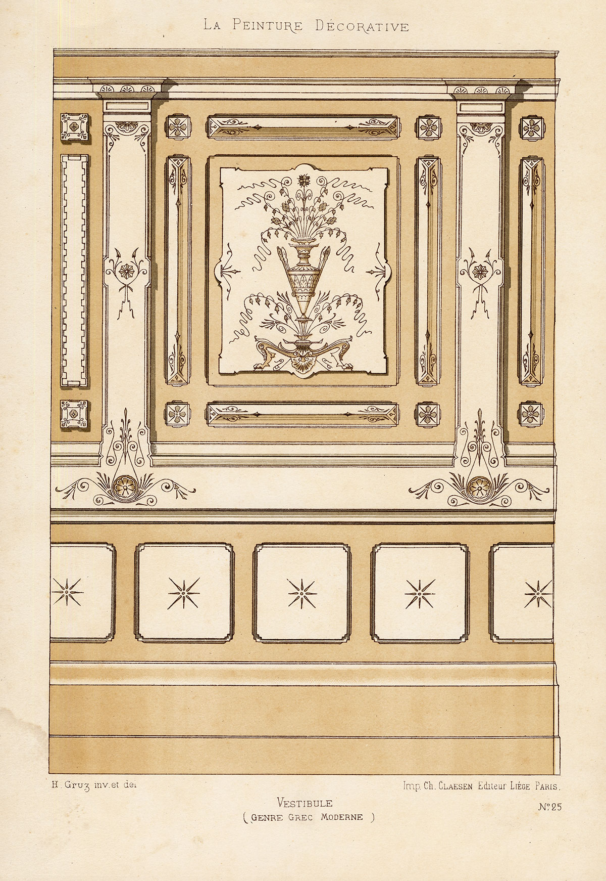 , Antique Print-DECORATION-ORNAMENT-MODERN GREEK STYLE-ENTRY-PLATE 25-Gruz-1860, Pictura Antique Prints
