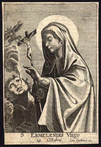 Antique Print-SAINT ERMELINDE-ERMELENDIS-PORTRAIT-Rosweydus-Cnobbaert-1626