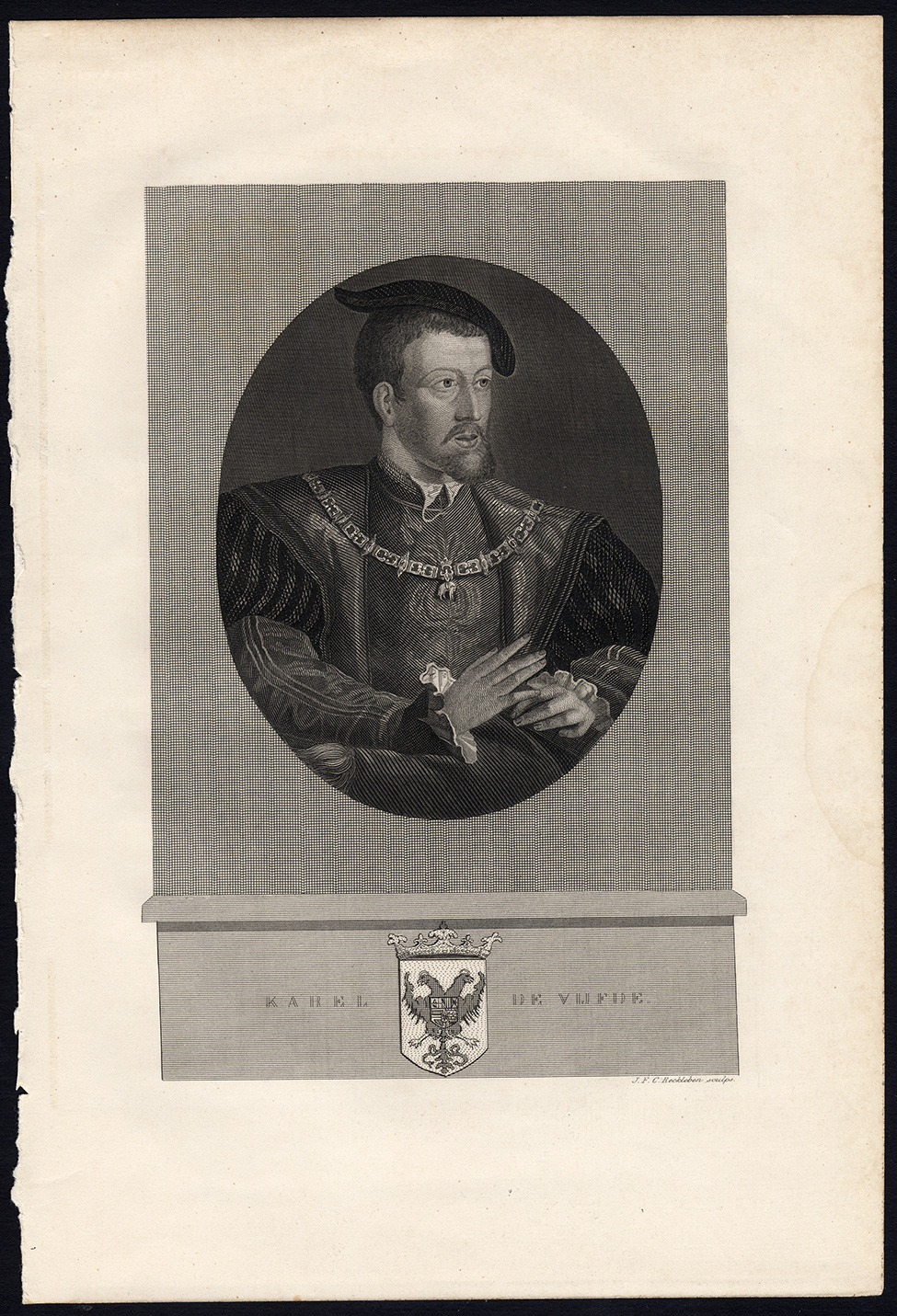 , Antique Print-CHARLES V-HOLY ROMAN EMPEROR-PORTRAIT-Reckleben-Arend-1841, Pictura Antique Prints