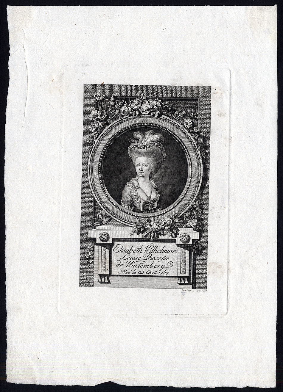 , Antique Print-ELISABETH OF WURTTEMBERG-ARCHDUCHESS-PORTRAIT-Suntach-1770, Pictura Antique Prints