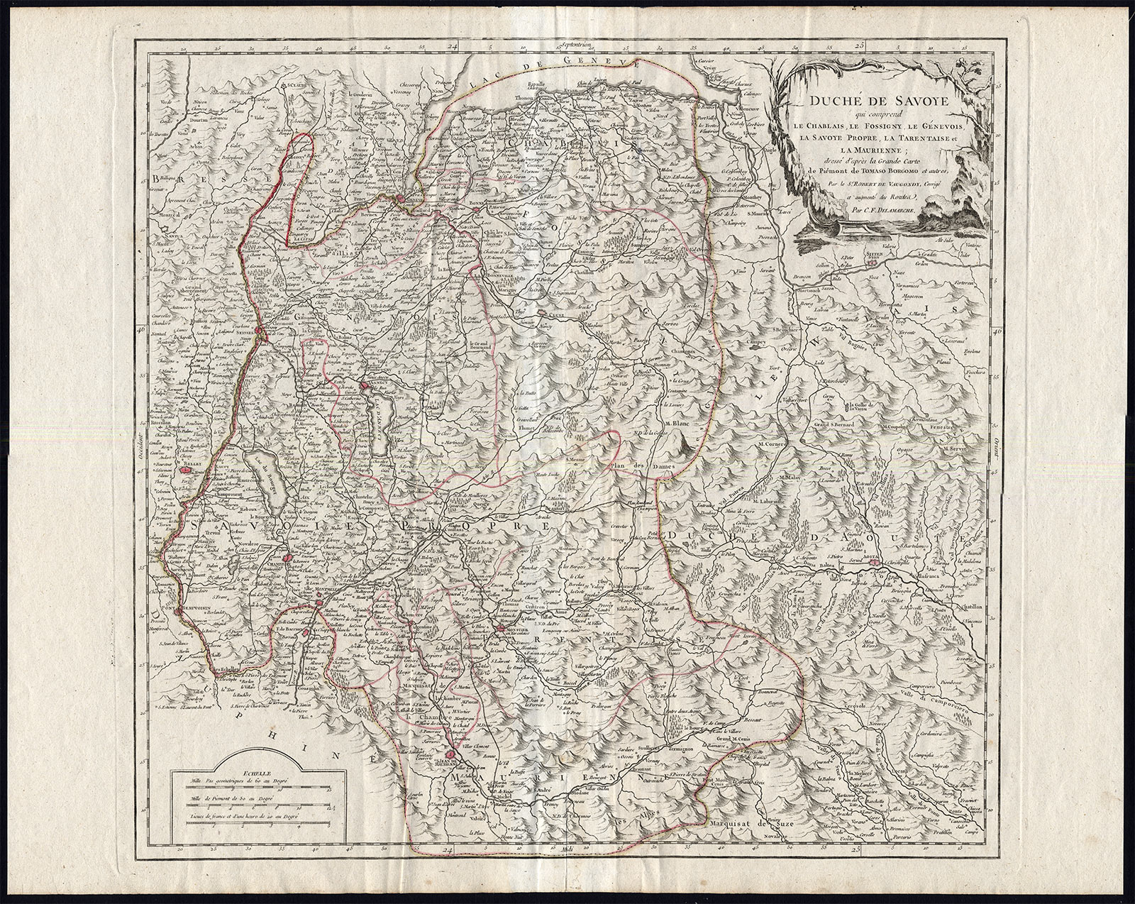 , Antique Map-SAVOIE-SAVOYE-RHONE ALPES-FRANCE-GENEVA-Vaugondy-Delamarche-1793, Pictura Antique Prints