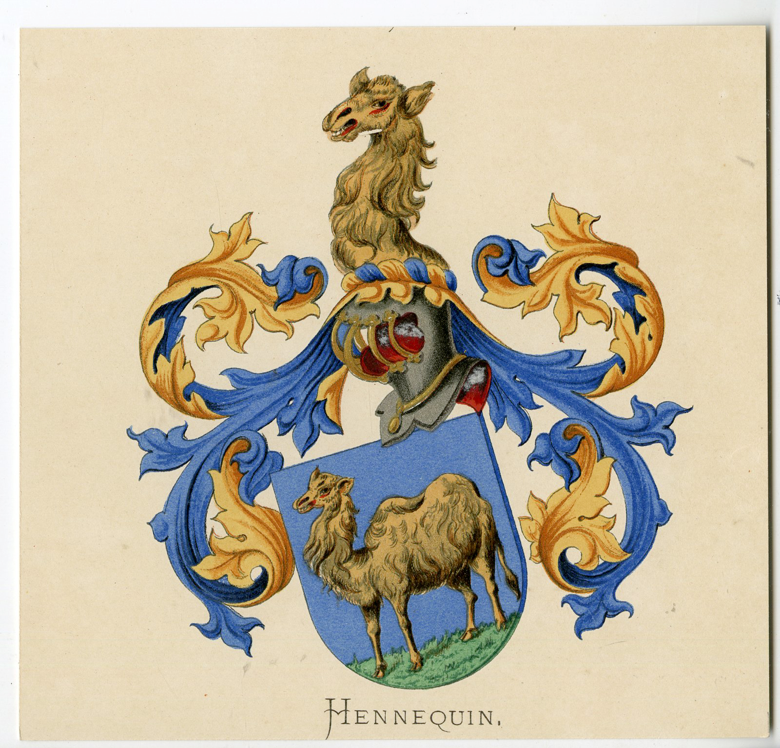 , Antique Print-HENNEQUIN-COAT OF ARMS-FAMILY CREST-Vorsterman-Wenning-1885, Pictura Antique Prints