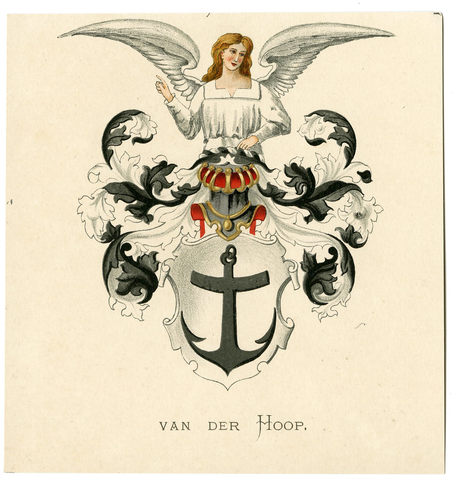 , Antique Print-VAN DER HOOP-COAT OF ARMS-FAMILY CREST-Vorsterman-Wenning-1885, Pictura Antique Prints