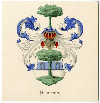 Antique Print-HUGUENIN-COAT OF ARMS-FAMILY CREST-Vorsterman-Wenning-1885
