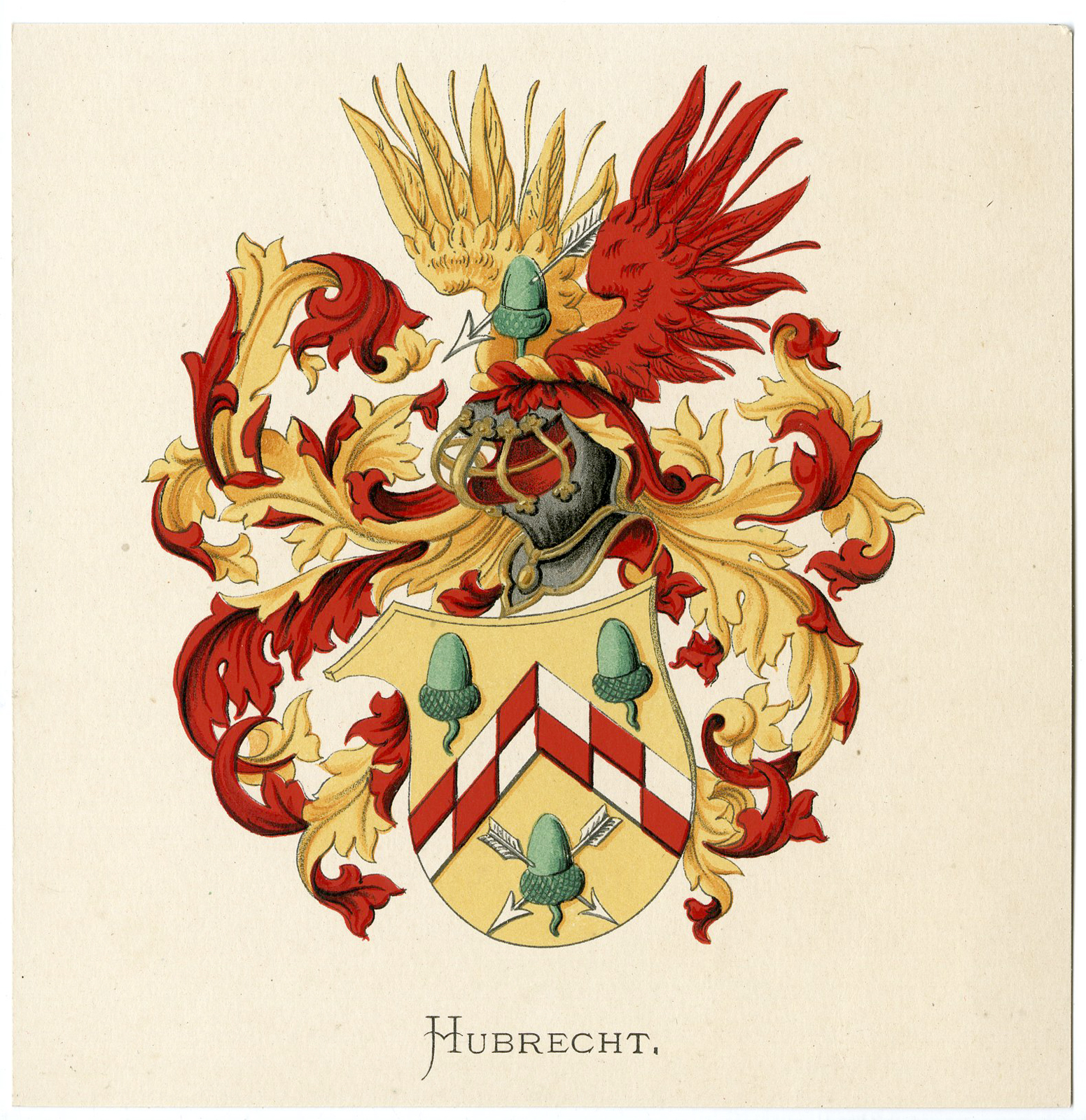 , Antique Print-HUBRECHT-COAT OF ARMS-FAMILY CREST-Vorsterman-Wenning-1885, Pictura Antique Prints