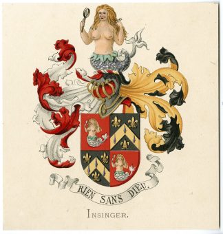 Antique Print-INSINGER-COAT OF ARMS-FAMILY CREST-Vorsterman-Wenning-1885