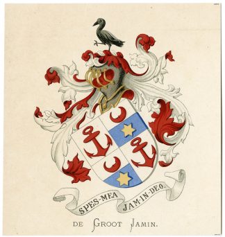 Antique Print-DE GROOT JAMIN-COAT OF ARMS-FAMILY CREST-Vorsterman-Wenning-1885