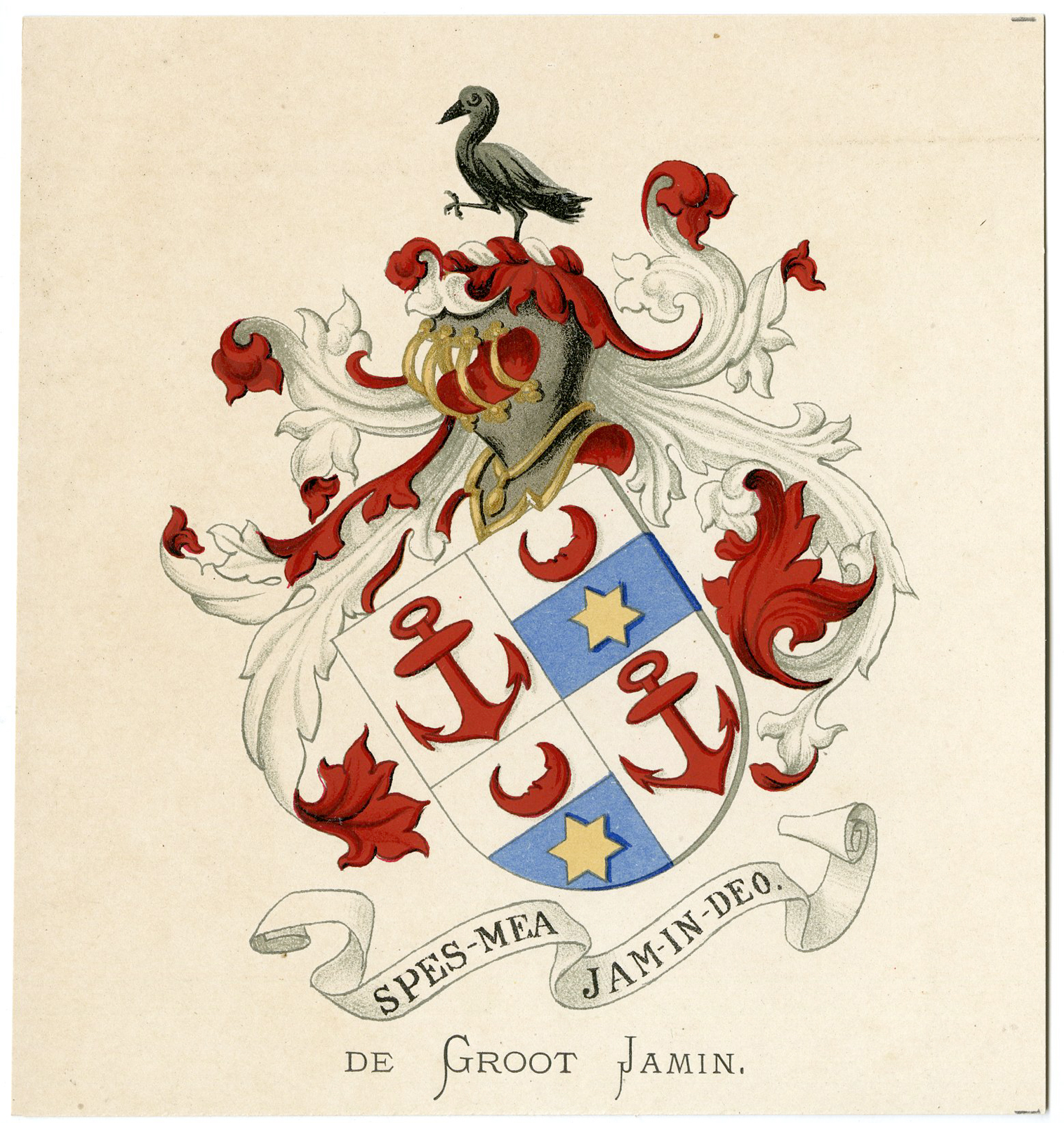 Pco 05334 416x439 Antique Print-DE GROOT JAMIN-COAT OF ARMS-FAMILY CREST-Vorsterman-Wenning-1885