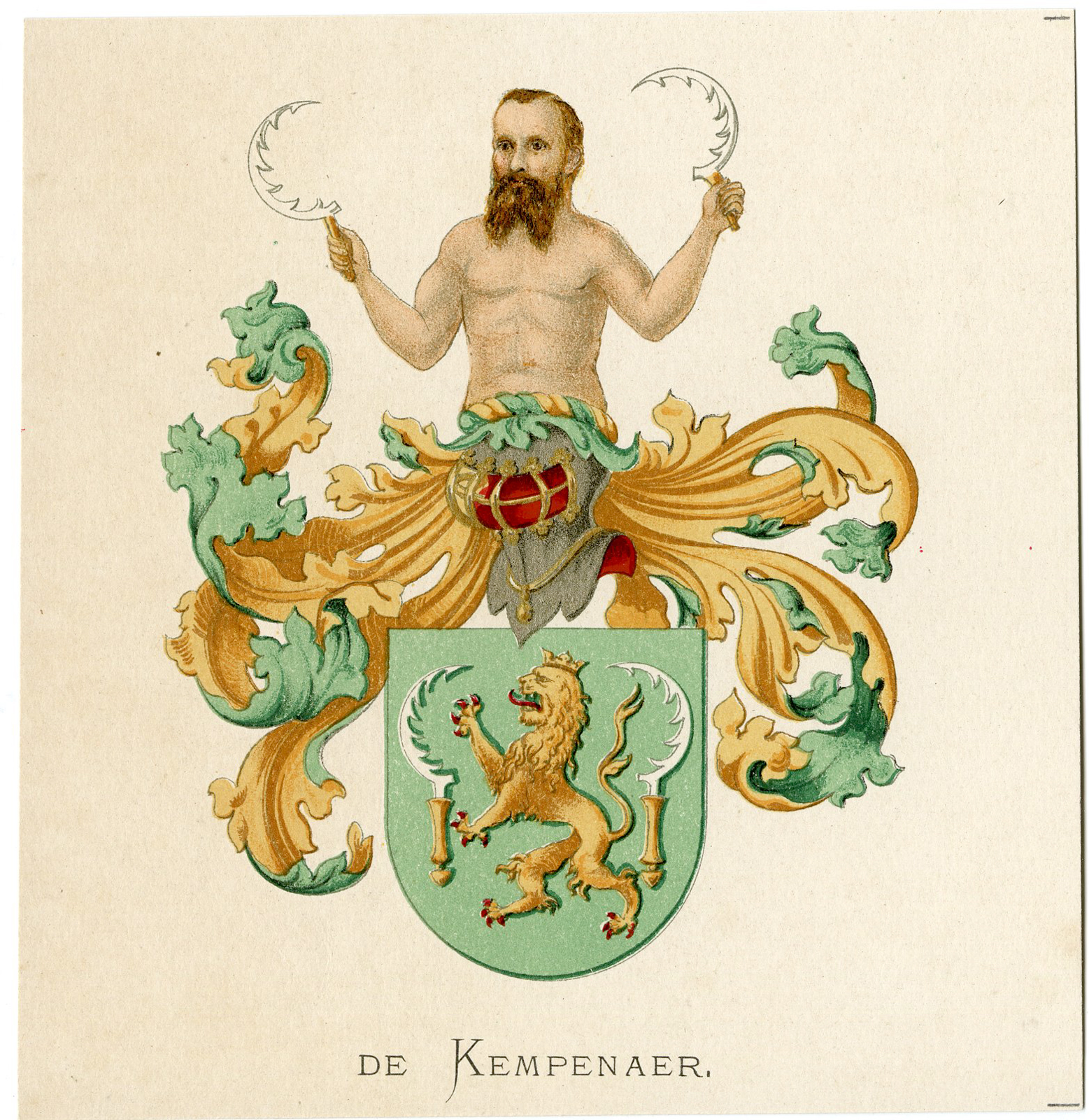 , Antique Print-DE KEMPENAER-COAT OF ARMS-FAMILY CREST-Vorsterman-Wenning-1885, Pictura Antique Prints