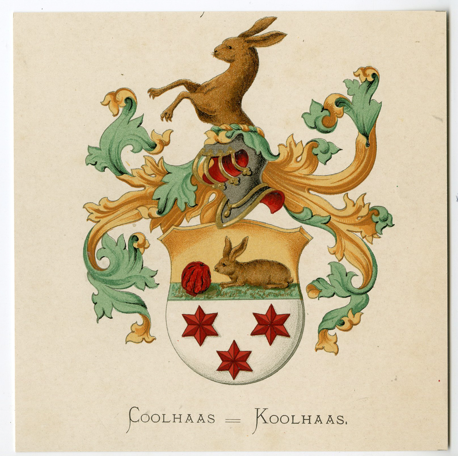 , Antique Print-COOLHAAS-KOOLHAAS-COAT ARMS-FAMILY CREST-Vorsterman-Wenning-1885, Pictura Antique Prints